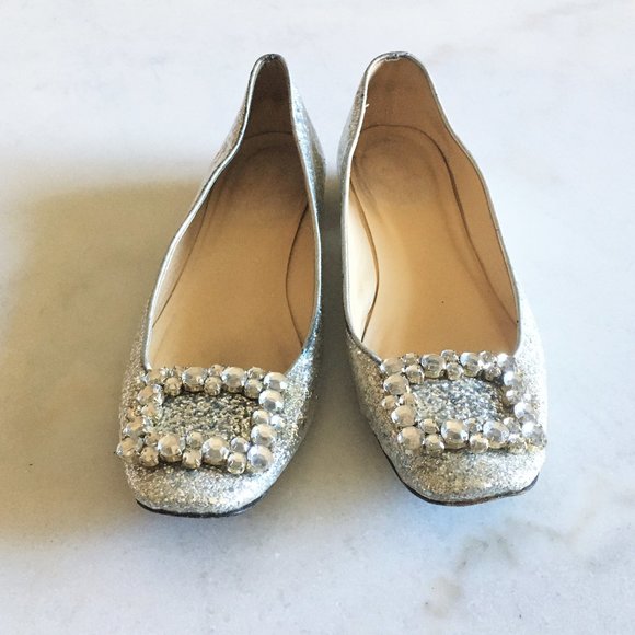 Kate Spade Norella silver glitter ballet flat shoe with crystal buckles - Picture 6 of 11